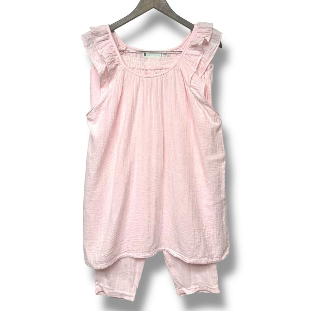 Ella Simone Pajama Set Cloud Soft Gauze Cotton Top Capri Pants Ruffle Sz S New